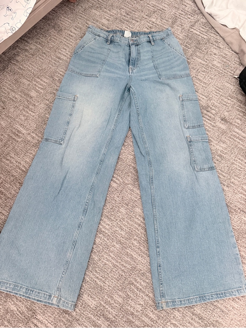 No Boundaries Light Blue Wide Leg Cargo Jeans